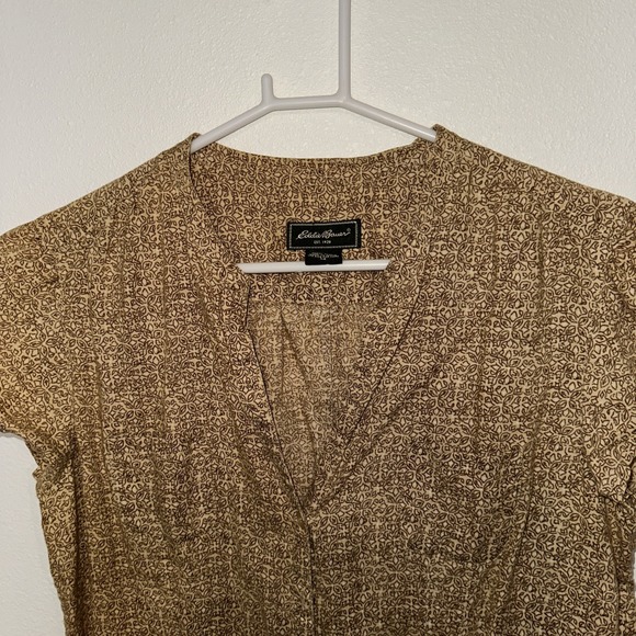 Eddie Bauer‎ Maxi Dress Button Up Size 14 Linen Short Sleeve Brown - Picture 2 of 8